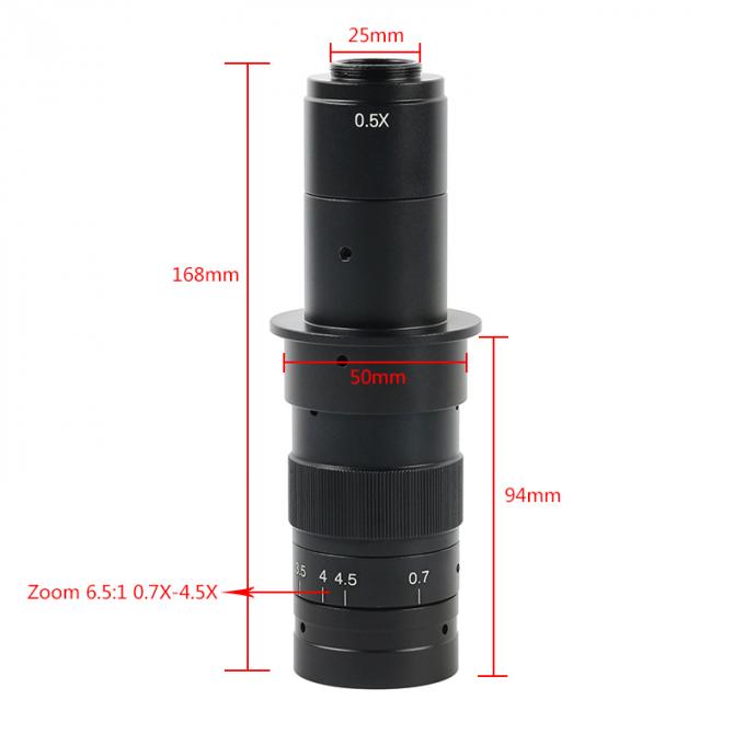 0.7-4.5x 5-360X câmera ajustável do microscópio da lente 0.5X/2.0X Barlow Auxiliary Lens For Industry da montagem da ampliação C